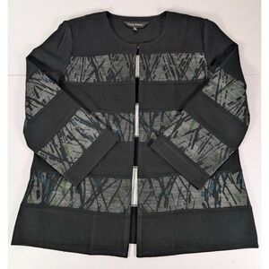 MING WANG Cardigan Sweater Women's Large Sheer‎ Panels Black  Mid-Length Classy